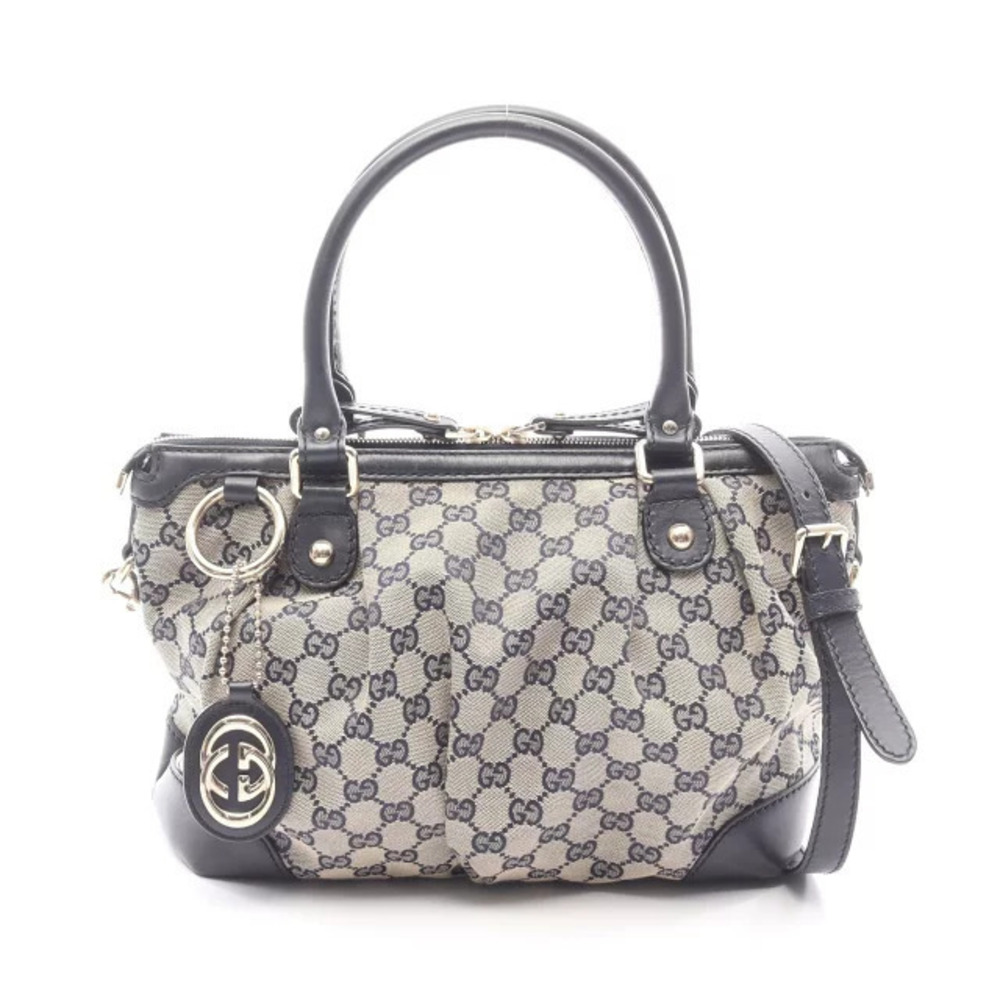 Gucci Sukey GG Canvas Handbag Leather Beige Cream Navy Blue